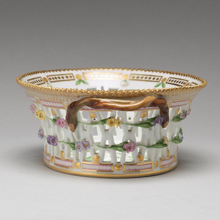 A Royal Copenhagen "Flora Danica" chesnut basket with stand, Denmark, 20th Century.