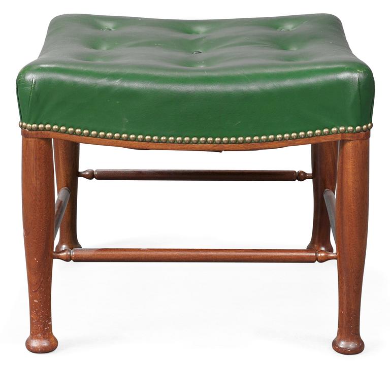 A Josef Frank green leather and mahogany stool, Firma Svenskt Tenn.
