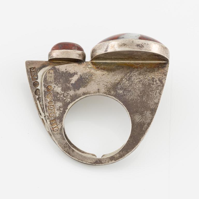 Jan-Christer Lundqvist, ring, silver, with red stones, Skövde 1985.