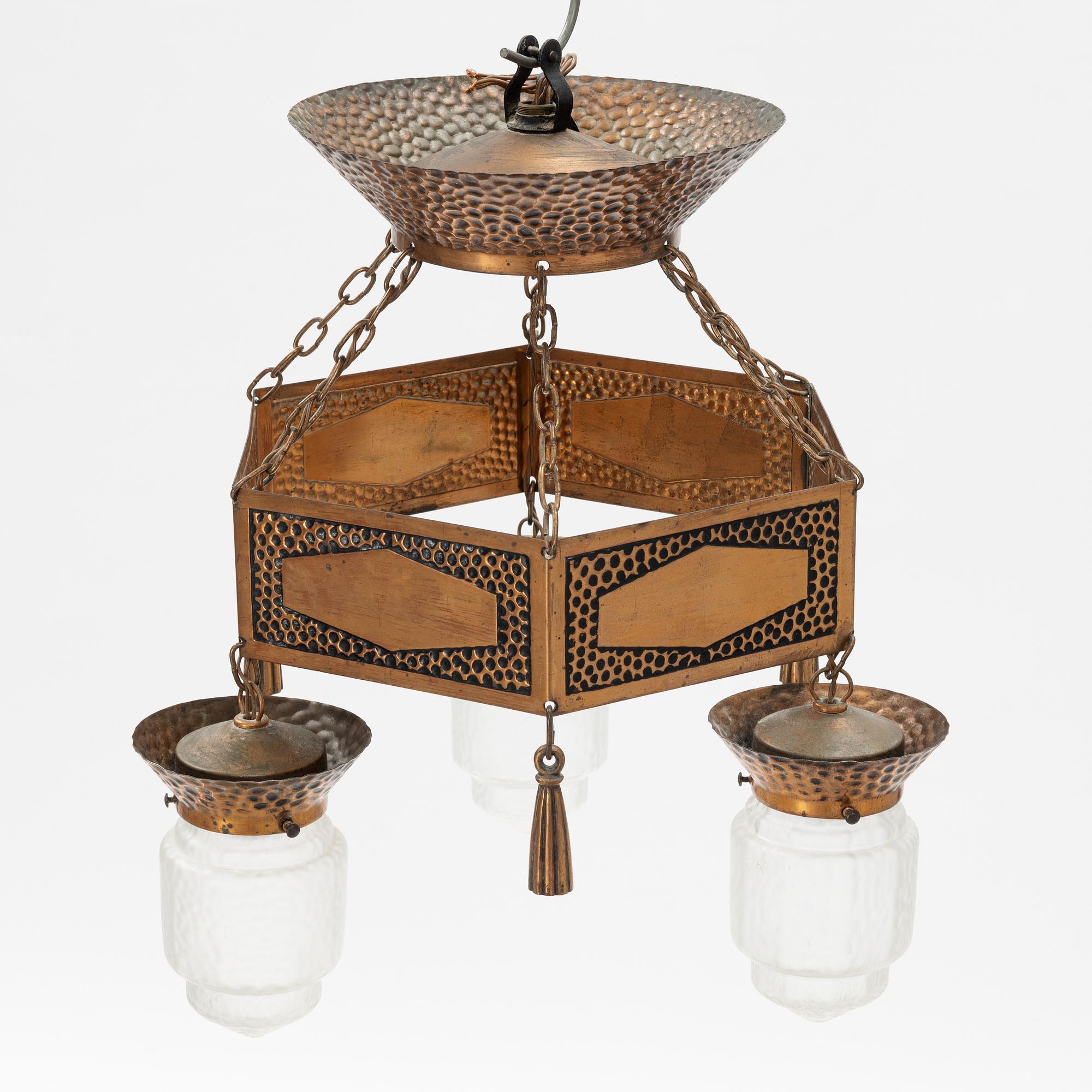 A copper Art Nouveau ceiling light, early 20th Century.