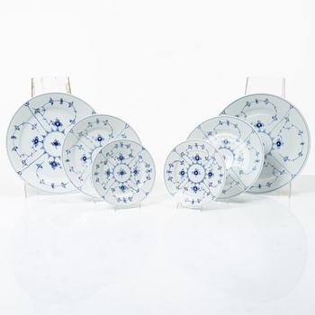 Royal Copenhagen, Three pairs of 'Blue fluted' porcelain plates, 'Musselmalet', second part of the 1900s.