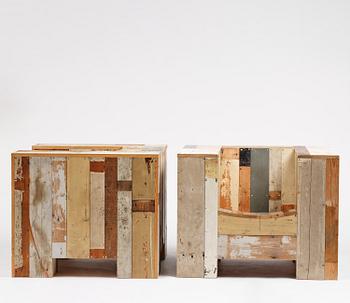 Piet Hein Eek, Armchairs, a pair, “Large Scrapwood Chair”, the Netherlands, after 2008.