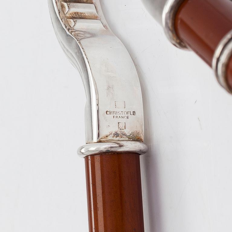 Christofle, flasköppnare och propp, totalt 4 delar, två st i originaletui, Frankrike.