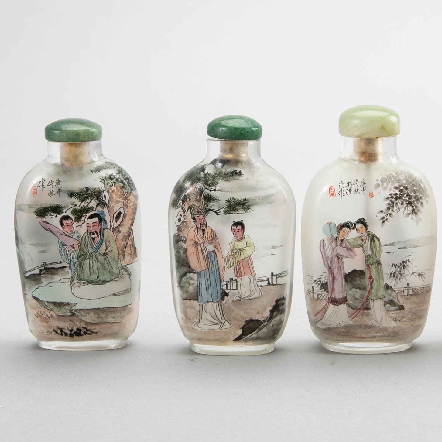 A set of nine Chinese glass snuffbottles, later part of the 20th century.