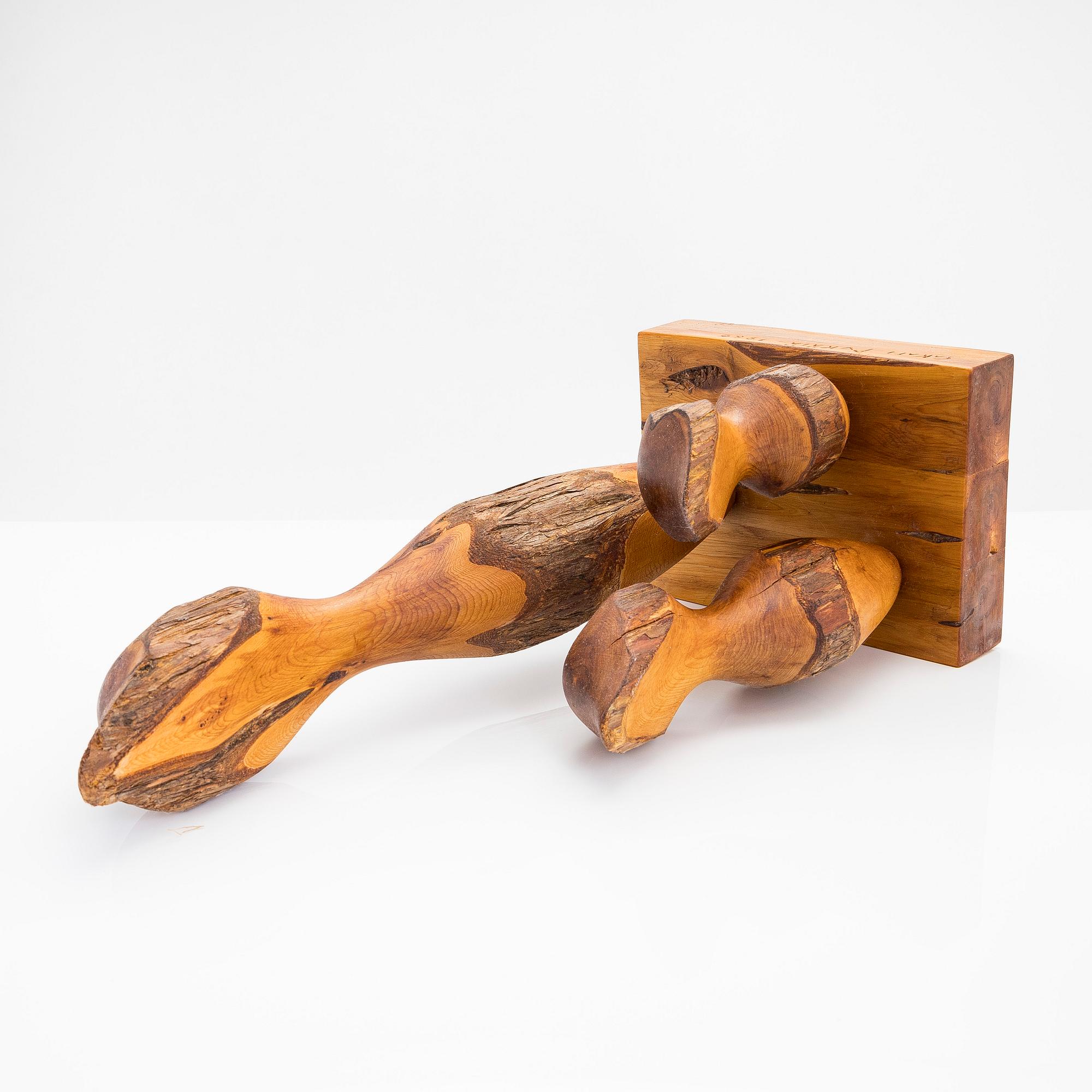 Sakari Pykälä, sculpture, wood, signed and dated 1969.