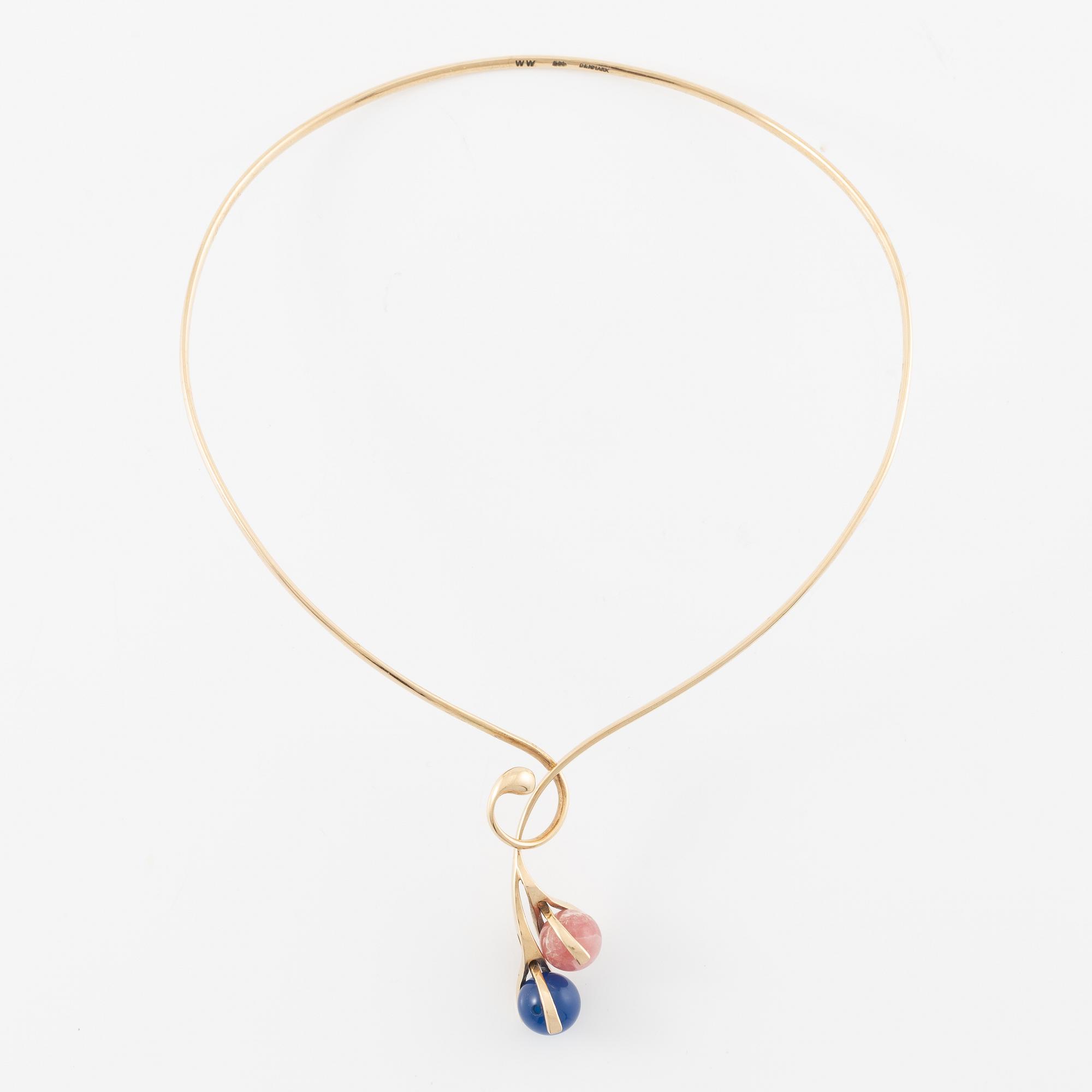 Necklace 14K gold with fourteen loose interchangeable beads.