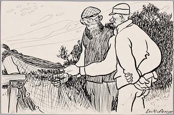 PARTI KARIKATYRER, ca 20 st, flertal konstnärer såsom Eigil Schwab, Erik Lange, Bertil Lybeck, tidigt 1900-tal.