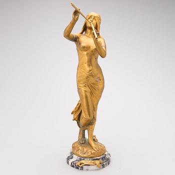 EDOUARD DROUOT, "La Renomée" gold painted bronze.