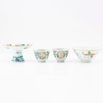A Chinese stemcup, a bowl and two cups, late Qing dynasty/early 20th century.