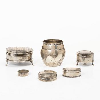 Dosor samt burk, 6 delar, silver.