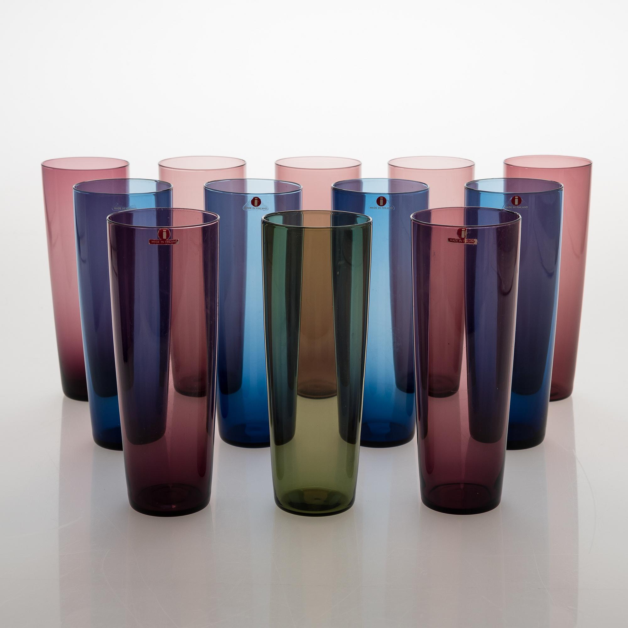 Tapio Wirkkala, A 12-piece set of juice glasses, model 2204 for Iittala. In production 1956-1969.