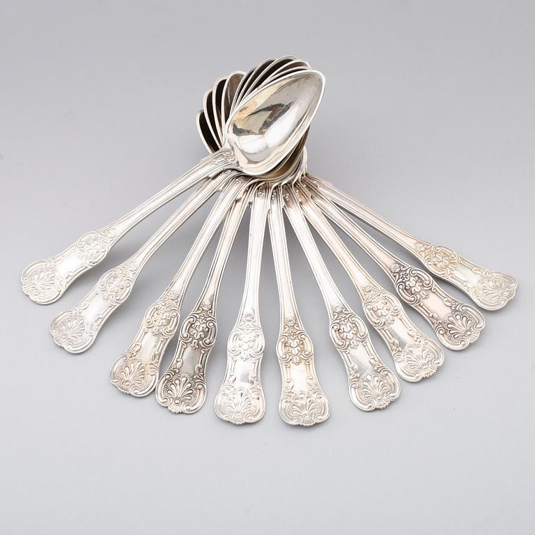 DESSERTSKEDAR, 10 st, silver, Fredrik & Wilhelm Zethelius, Stockholm 1840. Vikt ca 256 gram.