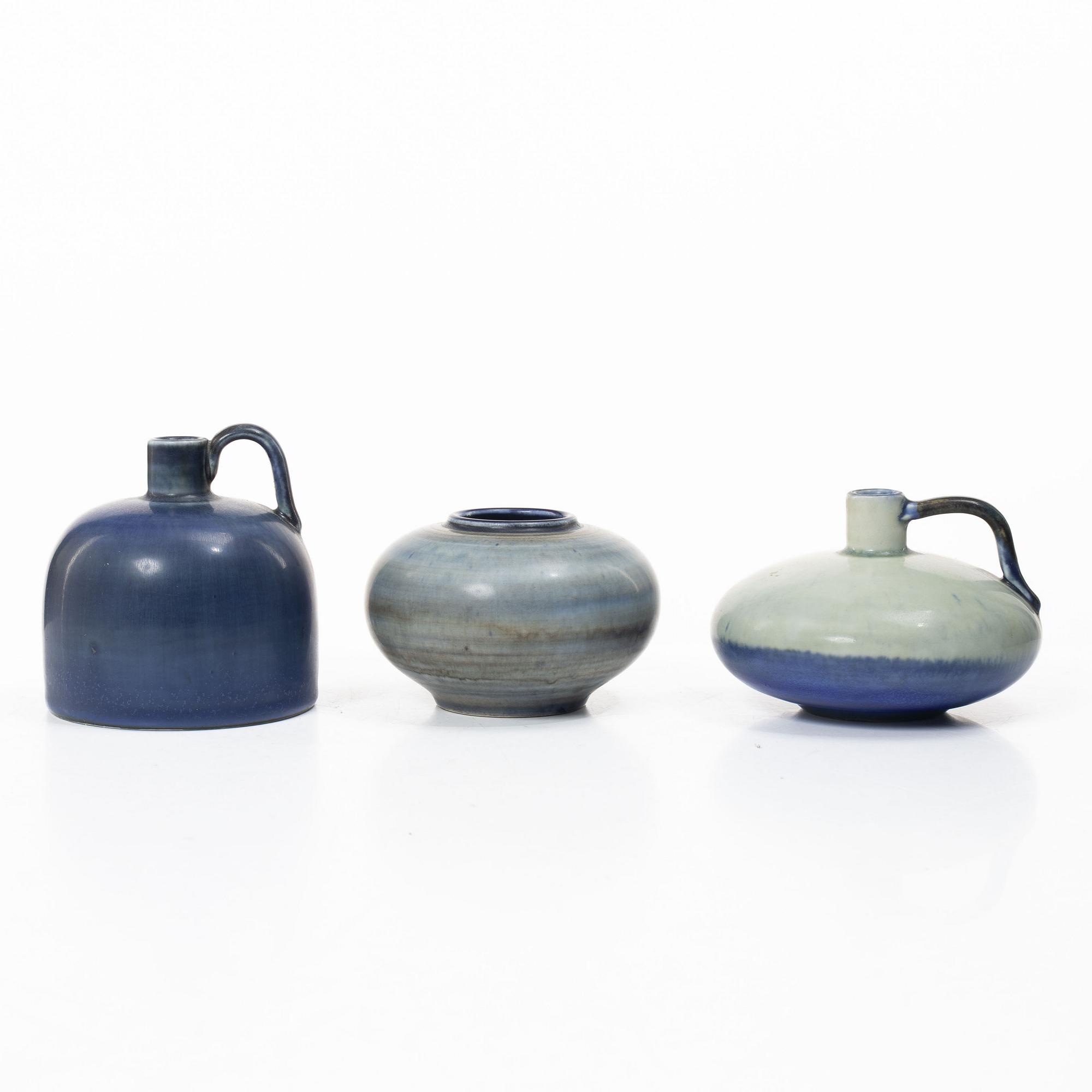 Gertrud Lönegren, Five stoneware vases and a dish, Rörstrand, 1936–1941.