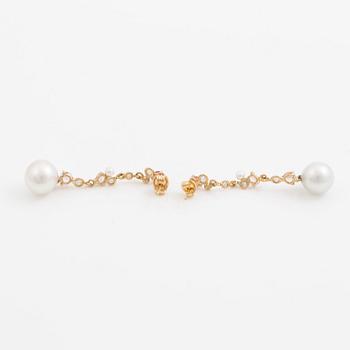 Örhängen, Mandelstam, 18K guld med odlade Söderhavspärlor, briljantslipade diamanter och rosa turmaliner.