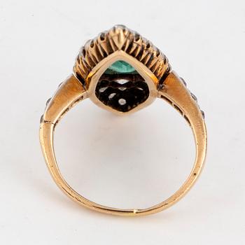 Emerald and old-cut diamond ring.