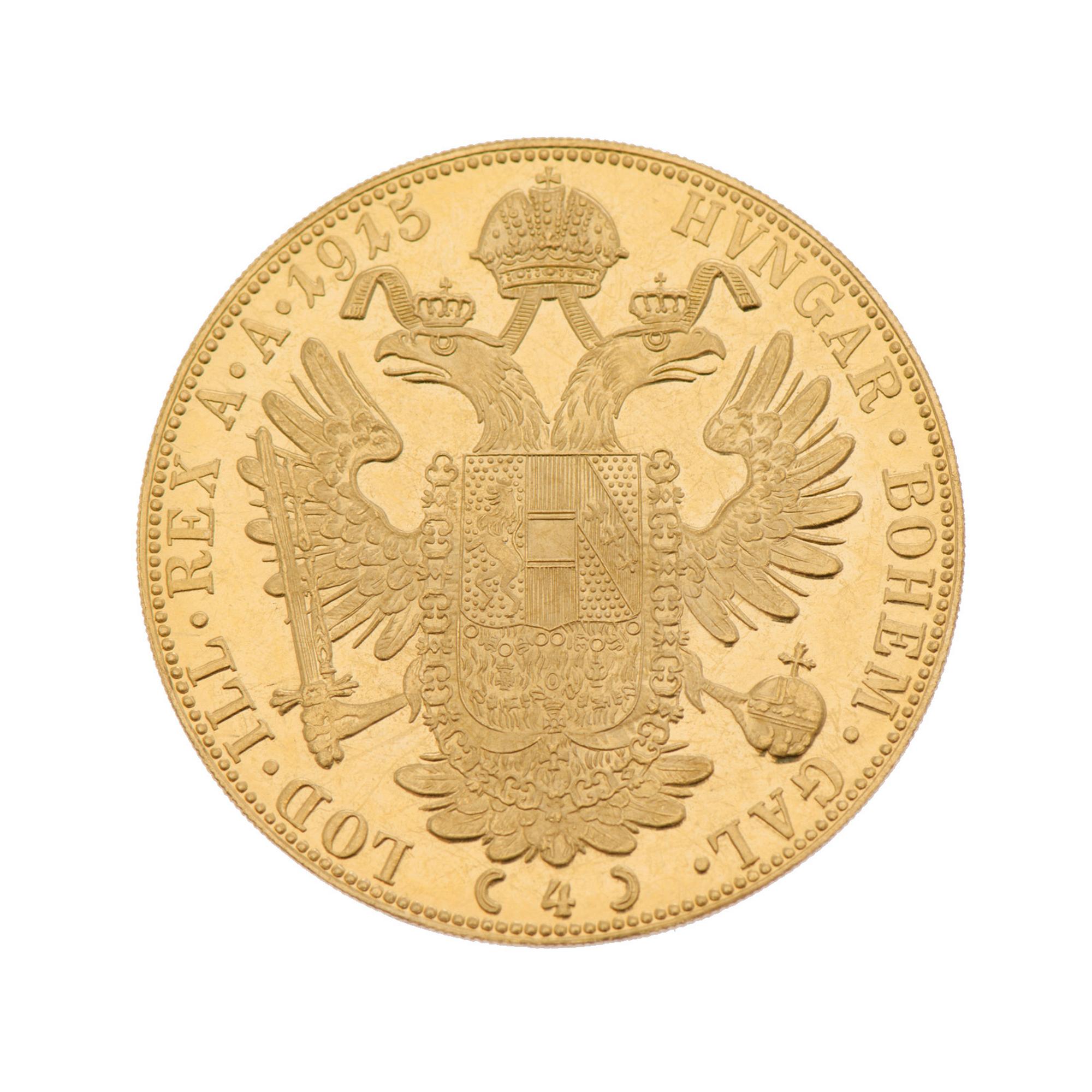 GOLDCOIN, 4 ducat, ca 23 k, FRANZ JOSEPH I 1915, Austria-Hungary. Weight ca 14 g.