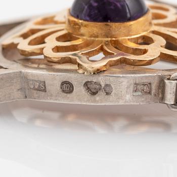 Silver and 18K gold with cabochon cut amethyst necklace.