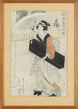 Kikugawa Eizan, färgträsnitt, 2st, Japan, 1800-tal.