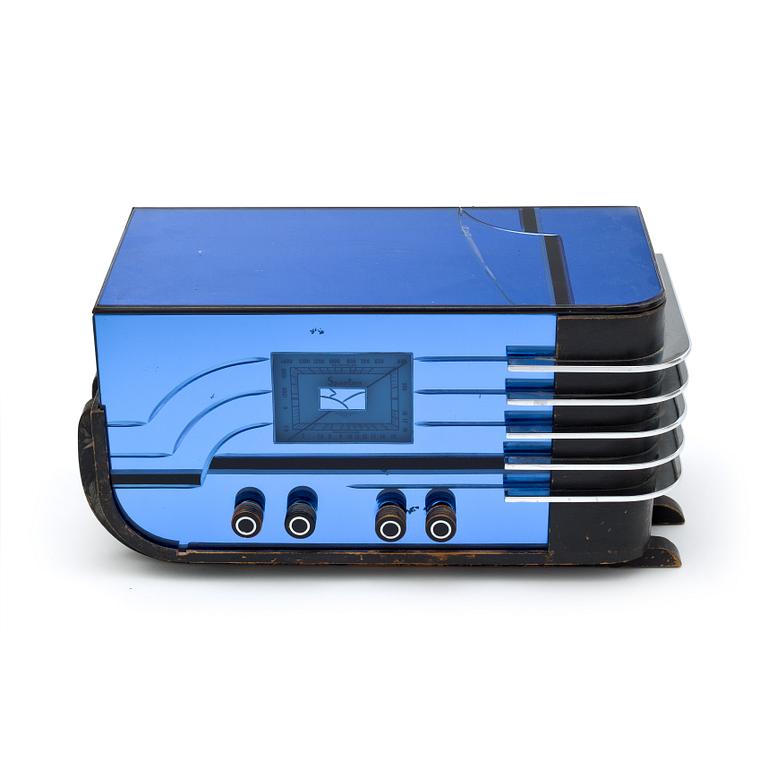 RADIO, "Sparton Sled Deluxe Cobalt Blue Mirrored Radio", Walther Dorwin Teague, Sparton Inc. USA, modell 558.