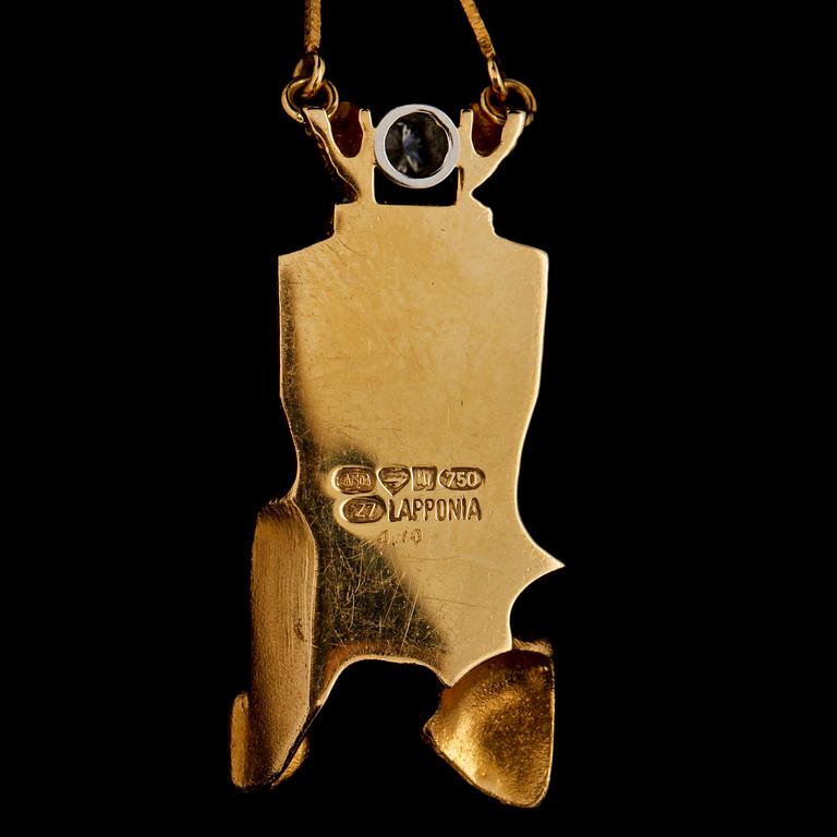 COLLIER, 18k guld med briljantslipad diamant ca 0.10 ct samt opal, Björn Weckström, Lapponia, Finland, 1977. Vikt 9 g.