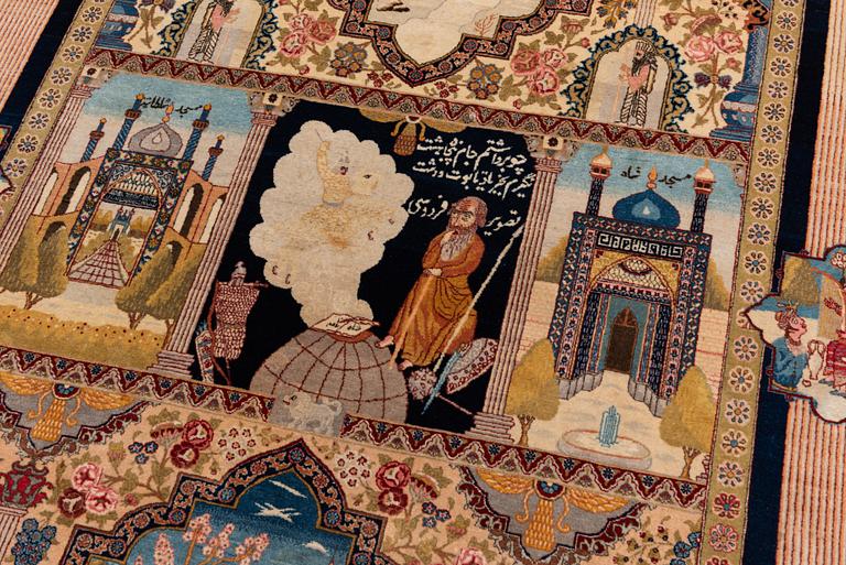 A semi-antique pictoral Tabriz rug, c. 250 x 160 cm.