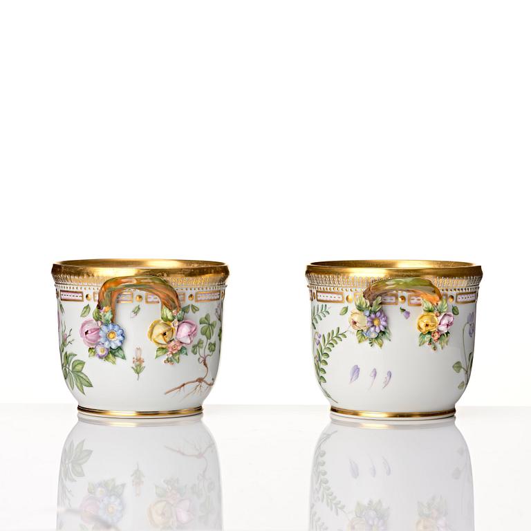 A pair of Royal Copenhagen 'Flora Danica' flower pots/wine coolers, Denmark, 20th Century.