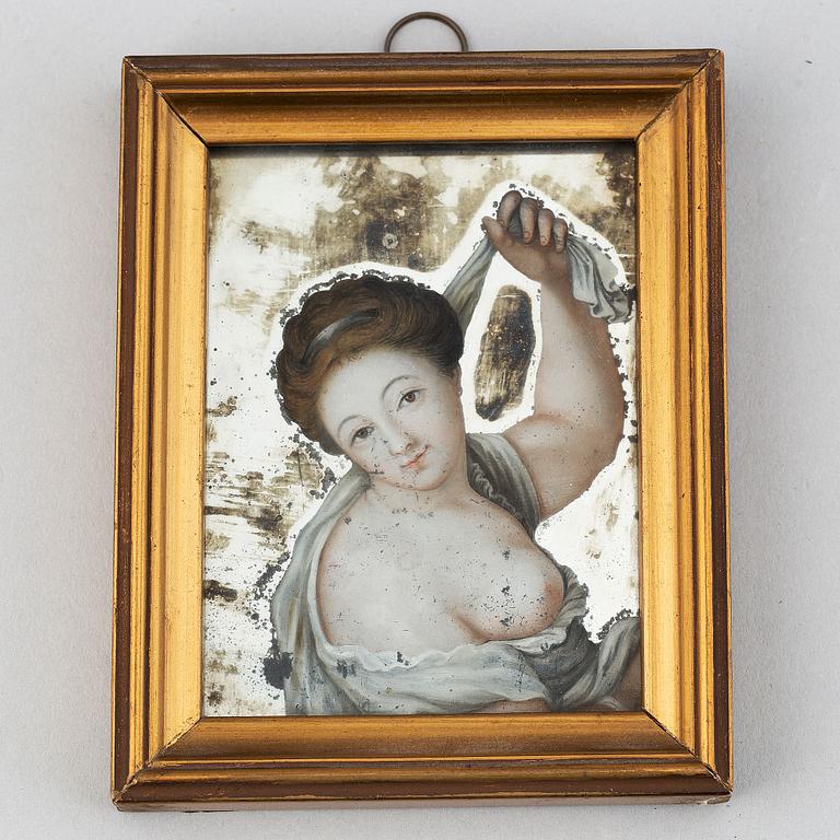 Unknown artist 18th/19th Century. Reverse mirror painting. Miniature.