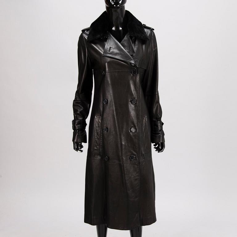 Hugo Boss Ladies Black Leather Trenchcoat in size S.