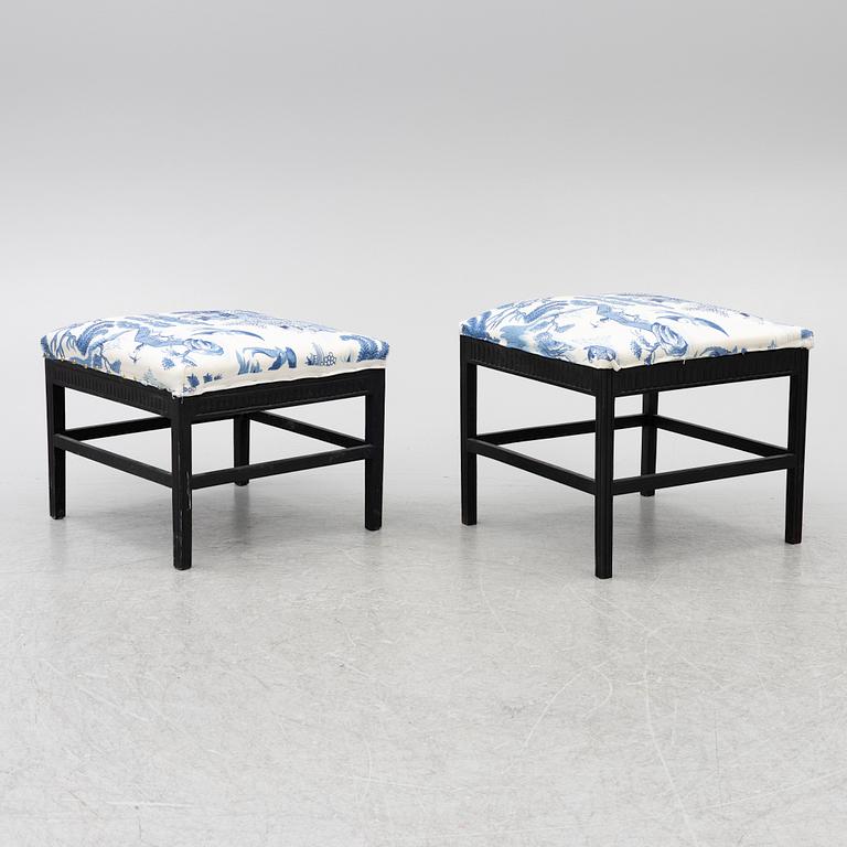 Two gustavian style stools, 20th century.
