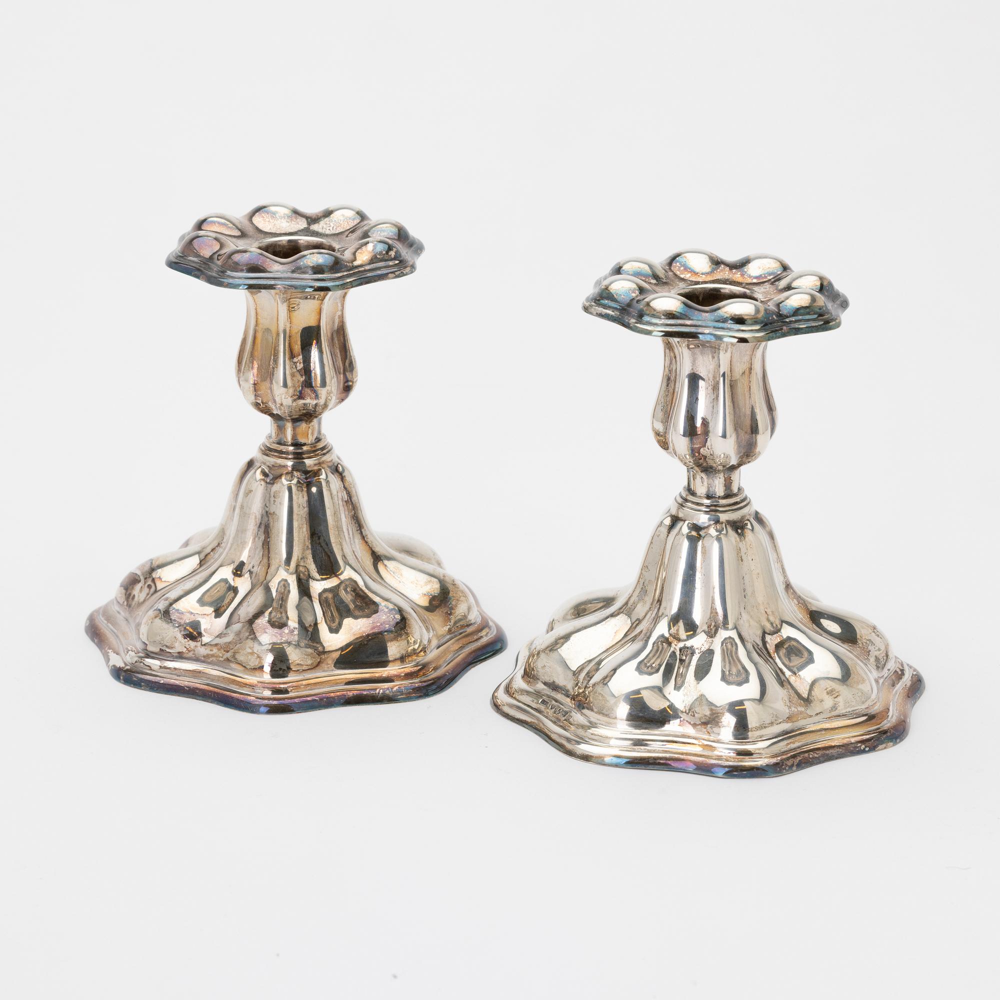 Candlesticks, silver, a pair, C. G. Hallberg, Stockholm, 1946.