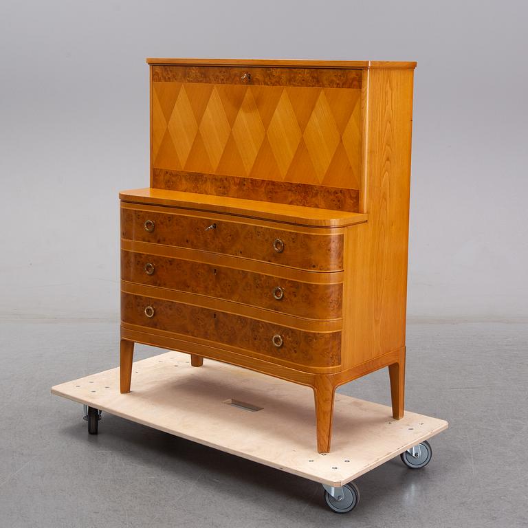 A Swedish Modern elm and burr birch secretaire, AB Åby Möbelfabrik, Fjugesta, 1940's.