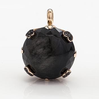 Pasquale Bruni, an 18K gold pendant with black diamonds ca. 0.60 ct in total and a obsidian.