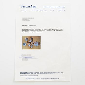 Ring 14K gold flower-shaped with a freshwater pearl and old-cut and rose-cut diamonds.