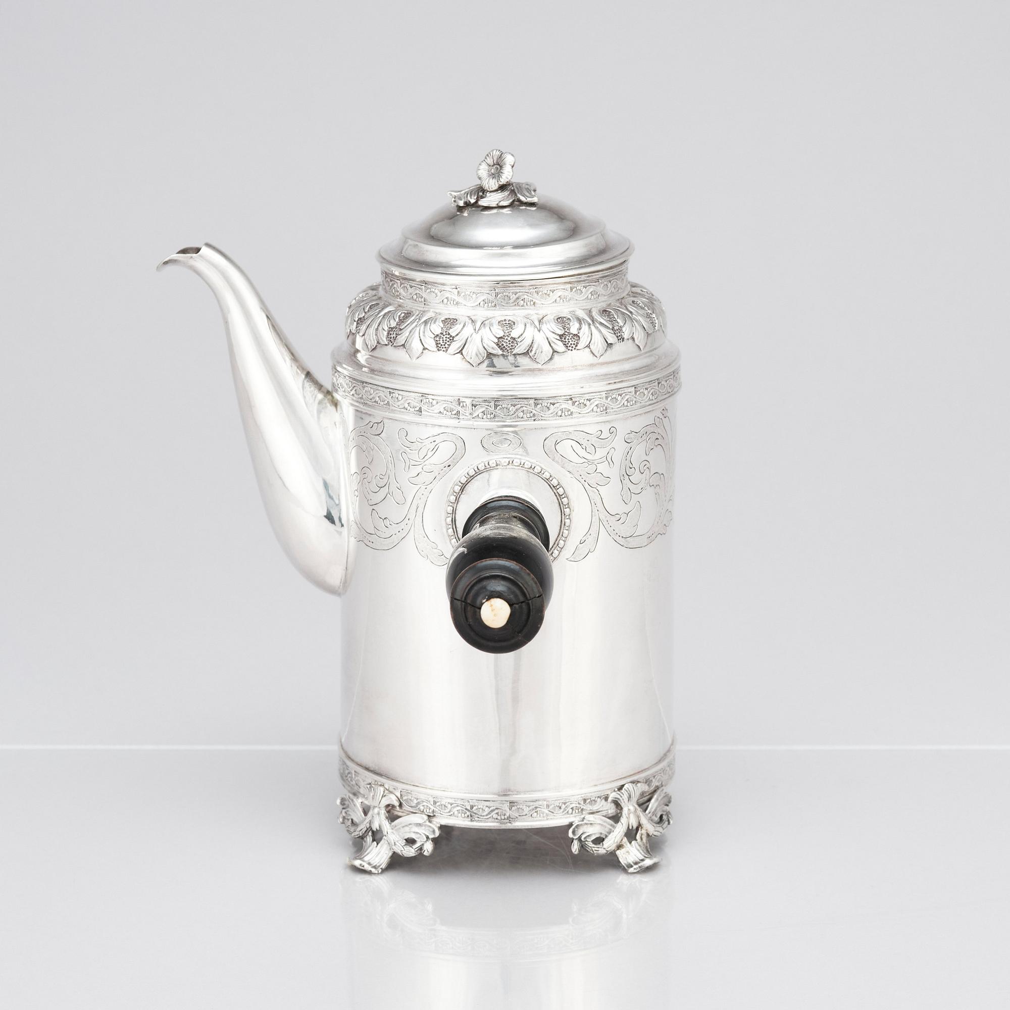 A Swedish late 18th century silver coffee pot, mark of Peter Pihl, Västervik 1798.