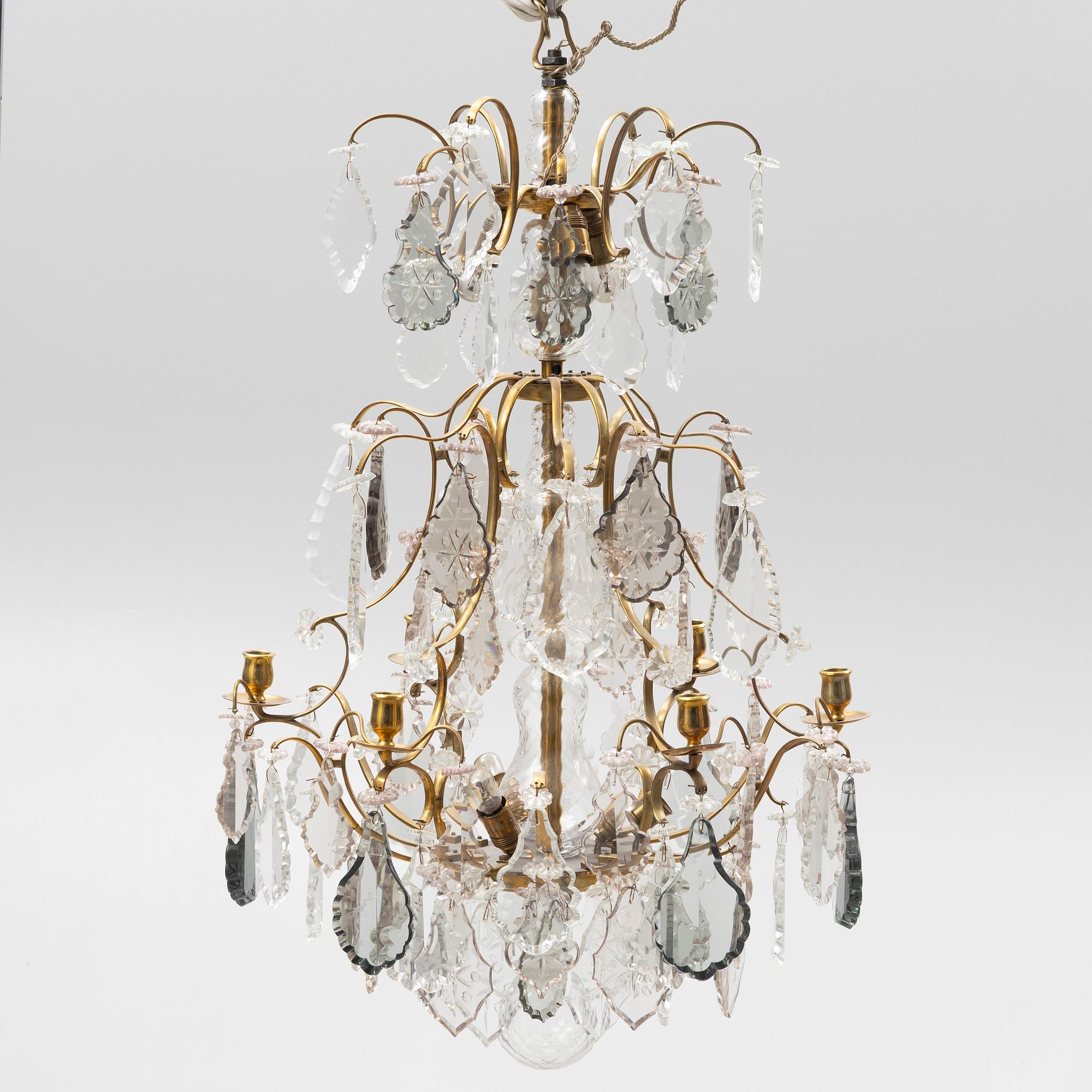 A six-branch Louis XV-style chandelier, 20th century.