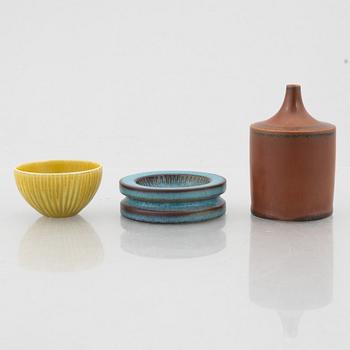 Stig Lindberg, three stoneware miniatures, Gustavsberg Studio.