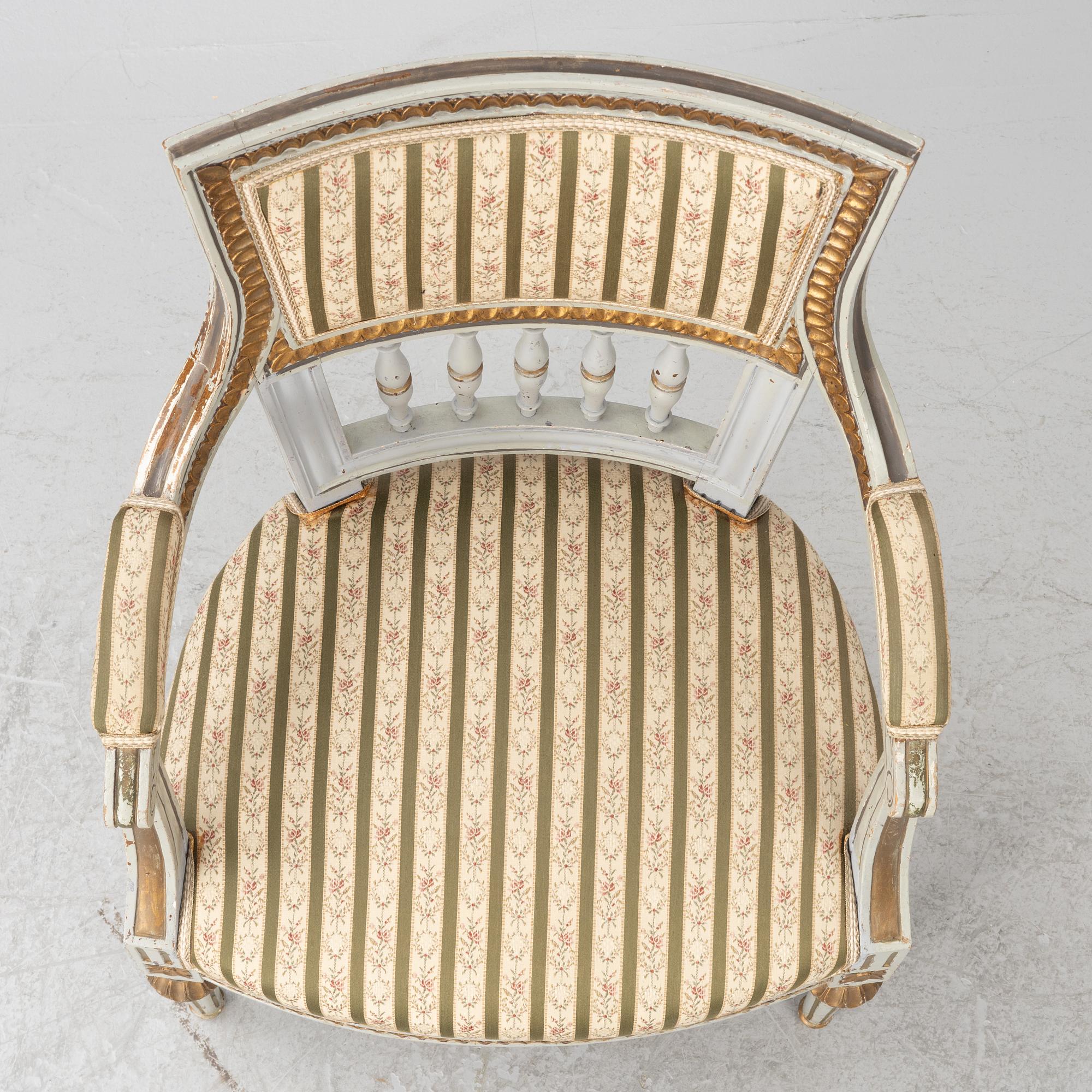 A pair of Gustavian style armchairs, 19th Century.