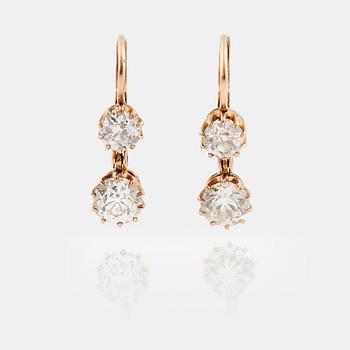 876. A pair of old cut diamond earrings.