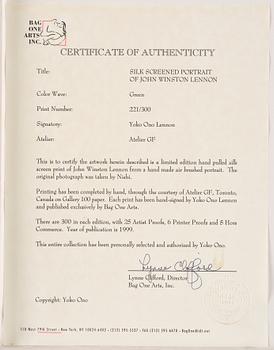 Yoko Ono, "Silk screened potrait of John Winston Lennon".