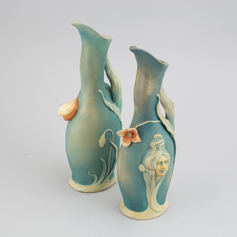 Two similar of Bernard Bloch Austrian Art Nouveau vases, circa 1900.