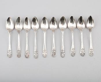 DESSERTSKEDAR, 10 st, svenska stämplar, 1830-/40-tal. Vikt ca 214 gram.