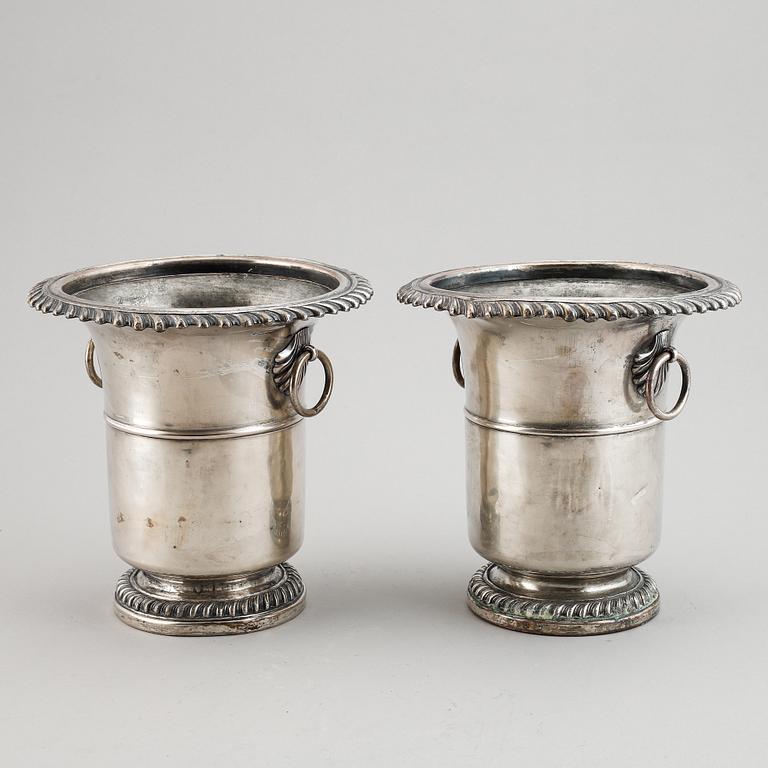 A pair of 19th century silver plate wine coolers, Meyerhoff, Vienna, Austria.