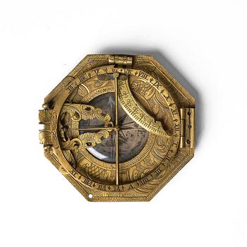 An engraved brass octagonal equinoctial compass sundial by Ludwig Theodor Müller (Augsburg, c. 1710-70).