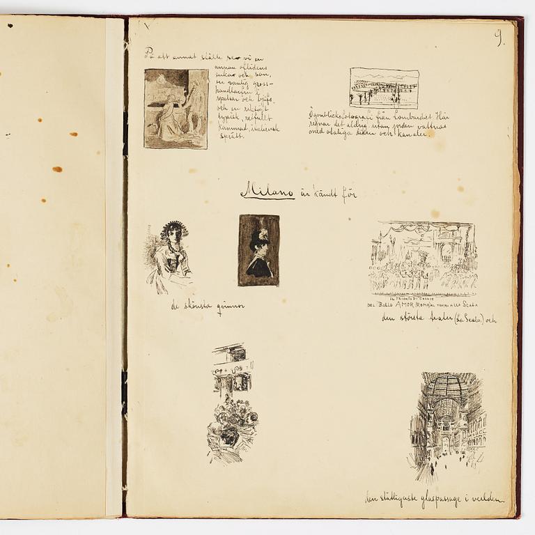 Carl Larsson, CARL LARSSON, illustrated travel story, "Från Stockholm till Messina" (From Stockholm to Messina), 1886.