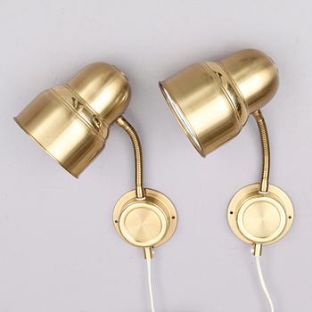 VÄGGLAMPOR, 1 par, mässing, EWÅ, Värnamo, 1900-talets andra hälft.