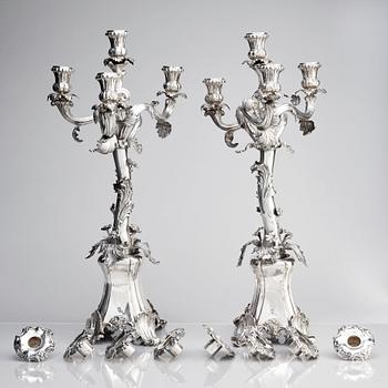 A pair of Swedish silver candelabra, mark of Gustaf Möllenborg-Féron, Stockholm 1856.