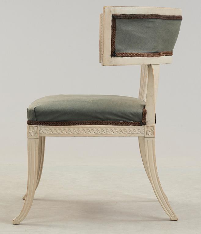 A late Gustavian circa 1800 klismos armchair.