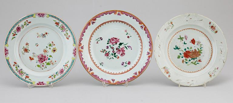 A group of 11 famille rose plates, Qing dynasty, Qianlong (1736-95).