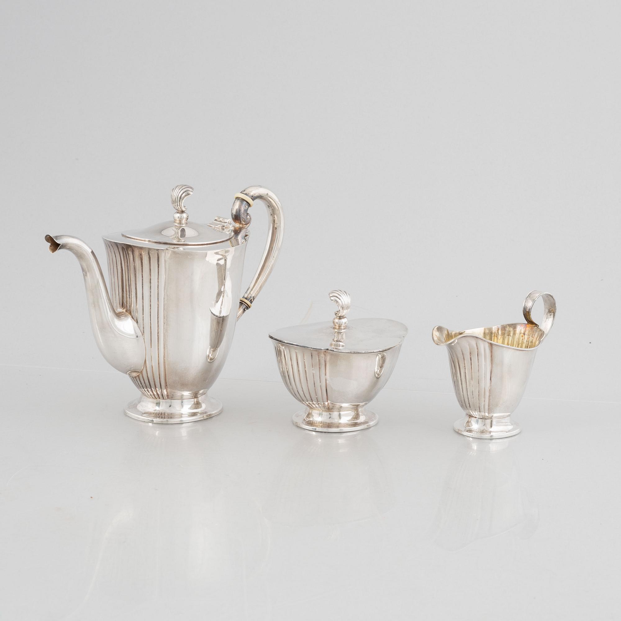 Kaffeservis, 3 delar, silver, GAB, Stockholm 1928-30.
