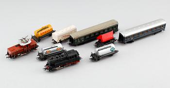 MODELLTÅGSDELAR, 9 st, Märklin, Tyskland.